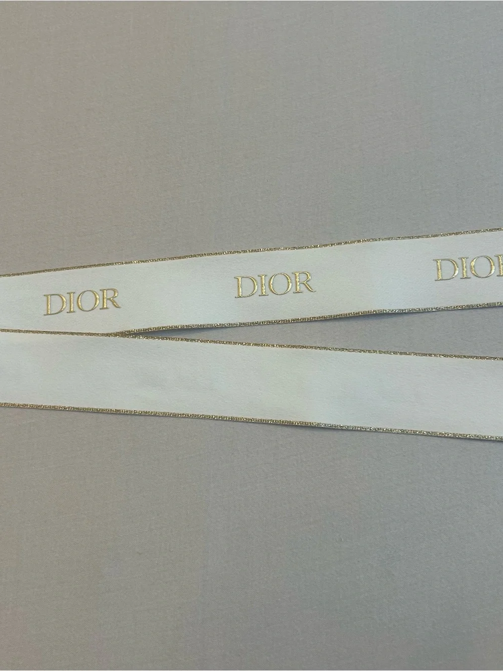 Dior Branded White & Gold Satin Ribbon, glitter, sparkle